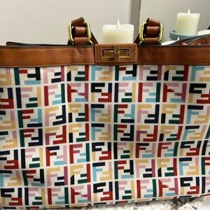 Fendi peekaboo Multicolor FF Canvas Tote with Brown Leather- Used- very nice bag